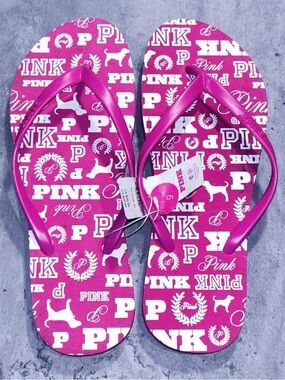 VS PINK Pink & White Flip Logo Flops Size 9